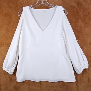 SHOSHANNA Womens Top Small White Pullover Banded Slit Sleeve VNeck Blouse